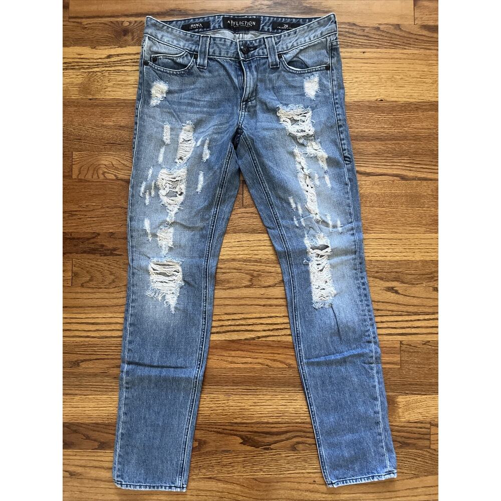 Affliction Jeans Womens Size 28 Bianca Skinny Fit Light Blue Distressed